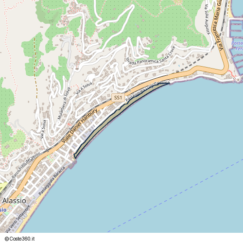 Posizione della spiaggia Spiaggia nei pressi di Passeggiata Luigi Cadorna, Alassio, 17021