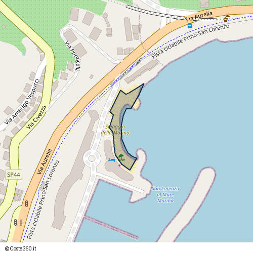 Posizione della spiaggia Spiaggia nei pressi di Pista ciclabile Prino-San Lorenzo 3, San Lorenzo al Mare, 18017