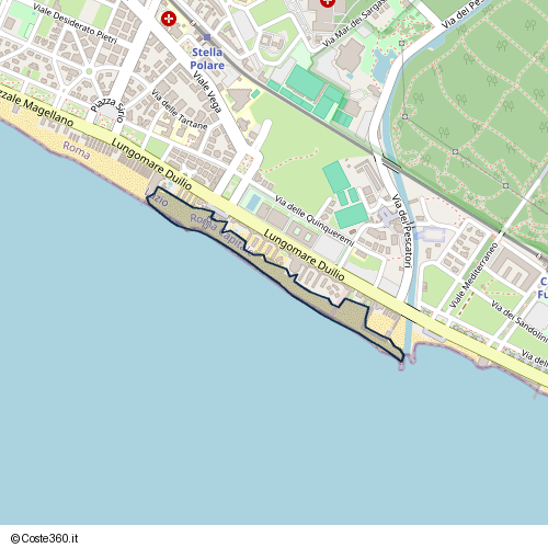 Posizione della spiaggia Spiaggia nei pressi di Lungomare Duilio 20, Lido di Ostia Levante, Roma, 00122