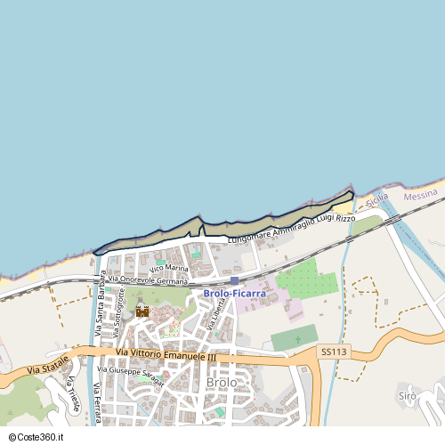 Posizione della spiaggia Spiaggia nei pressi di Lungomare Ammiraglio Luigi Rizzo, Brolo, 98061