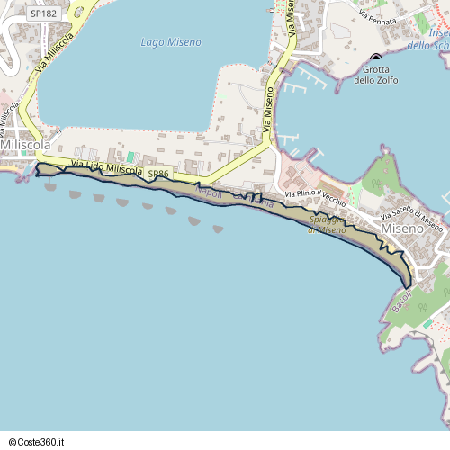 Posizione della spiaggia Spiaggia nei pressi di Via Plinio il Vecchio, Bacoli, 80070