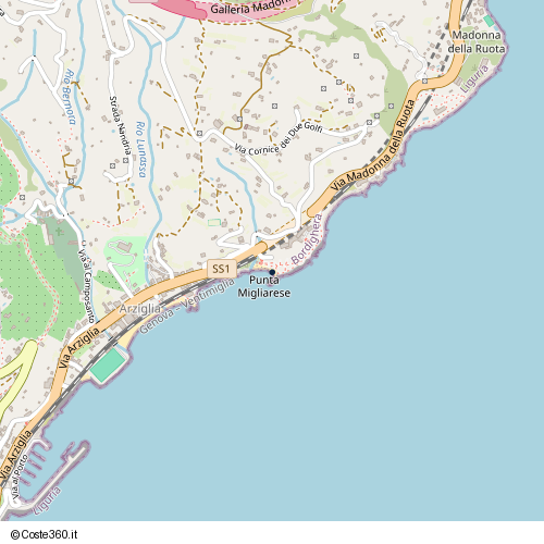 Posizione della spiaggia Spiaggia nei pressi di Via Portico della Punta, Bordighera, 18012