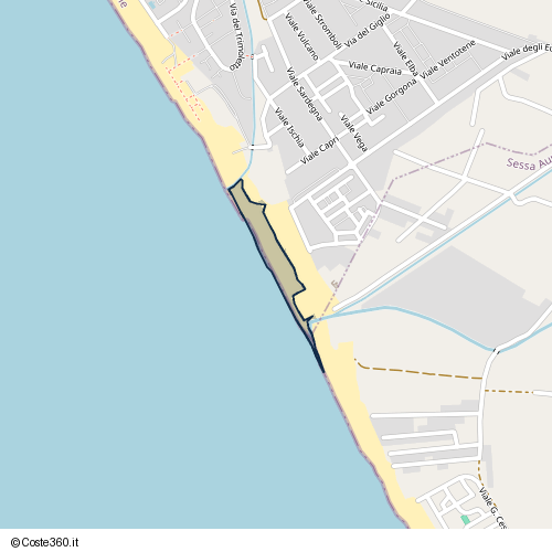 Posizione della spiaggia Spiaggia nei pressi di Via San Limato, Baia Domizia, Cellole