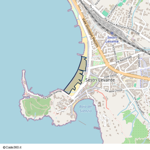 Posizione della spiaggia Spiaggia nei pressi di Viale Rimembranza, Sestri Levante, 16039
