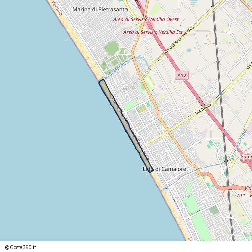 Posizione della spiaggia Spiaggia nei pressi di Ciclopista Tirrenica, Camaiore, 55044