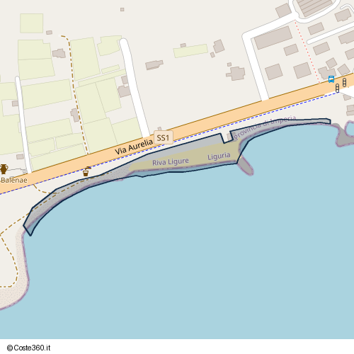 Posizione della spiaggia Spiaggia nei pressi di Via Aurelia, Riva Ligure, 18015
