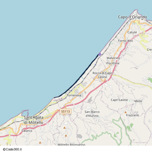 Posizione della spiaggia Spiaggia nei pressi di Ciclovia del Mare, Torrenova, 98070