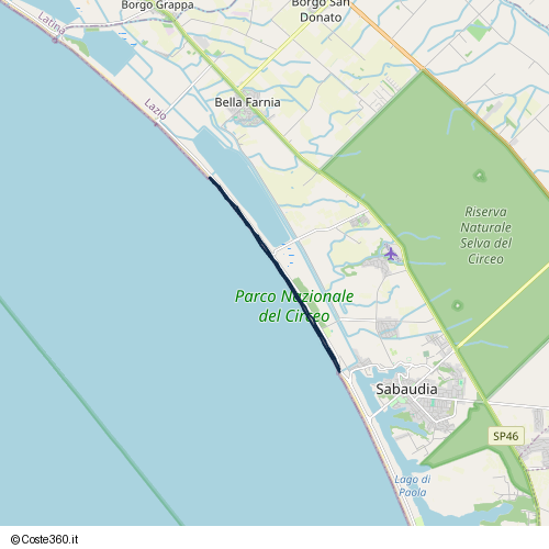 Posizione della spiaggia Spiaggia nei pressi di Strada Lungomare, Sabaudia, 04016
