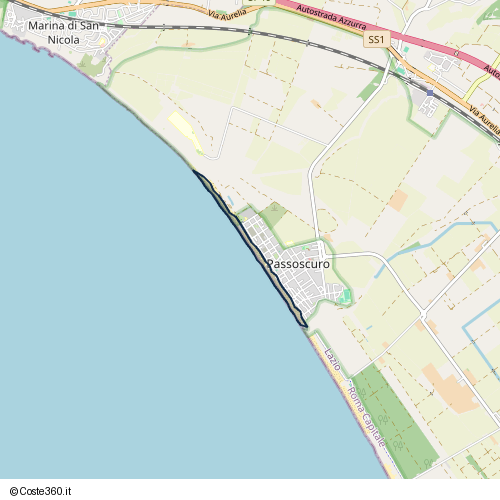 Posizione della spiaggia Spiaggia nei pressi di Via Carbonia 121, Passoscuro, Fiumicino, 00057