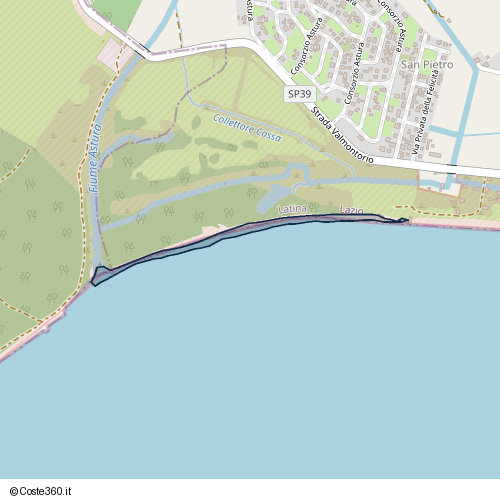 Posizione della spiaggia Spiaggia nei pressi di Strada Valmontorio, Latina, 04100