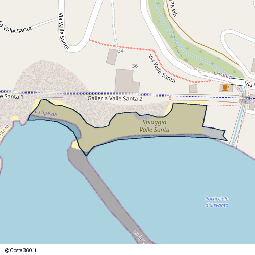 Posizione della spiaggia Spiaggia nei pressi di Galleria Valle Santa 2, Bonassola, 19015