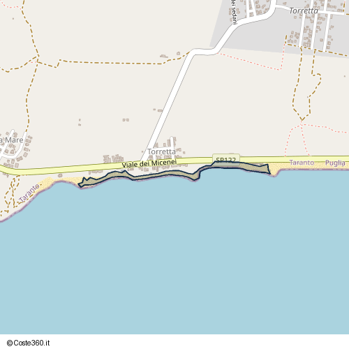 Posizione della spiaggia Spiaggia nei pressi di Viale dei Micenei, Taranto