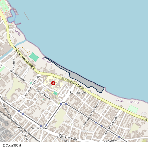 Posizione della spiaggia Spiaggia nei pressi di Via Messina Marine, II Circoscrizione, Palermo, 90121