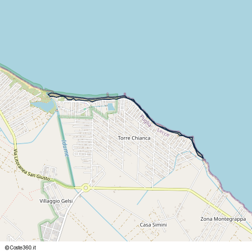 Posizione della spiaggia Spiaggia nei pressi di Via delle Pesche, Lecce