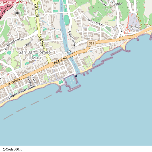 Posizione della spiaggia Spiaggia nei pressi di Via degli Aranci, San Bartolomeo al Mare, 18016