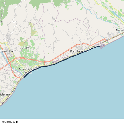 Posizione della spiaggia Spiaggia nei pressi di Strada Statale 106 Jonica, Roccella Ionica, 89047