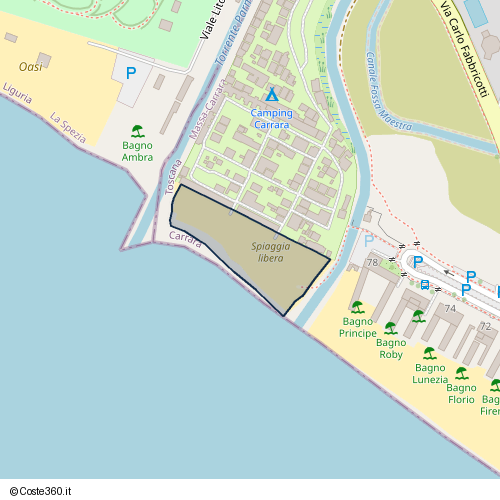 Posizione della spiaggia Spiaggia nei pressi di Via Carlo Fabbricotti, Carrara, 54033