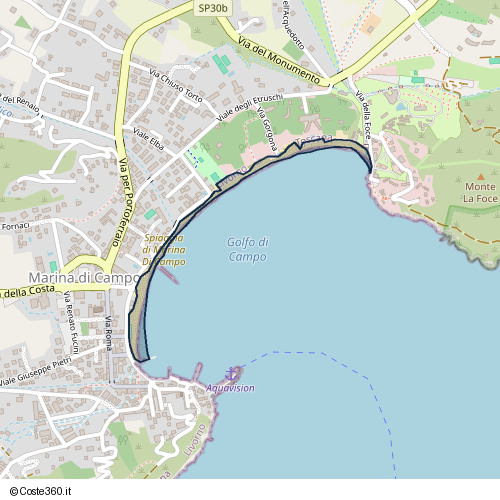 Posizione della spiaggia Spiaggia nei pressi di Lungomare Mibelli, Marina di Campo, 57035