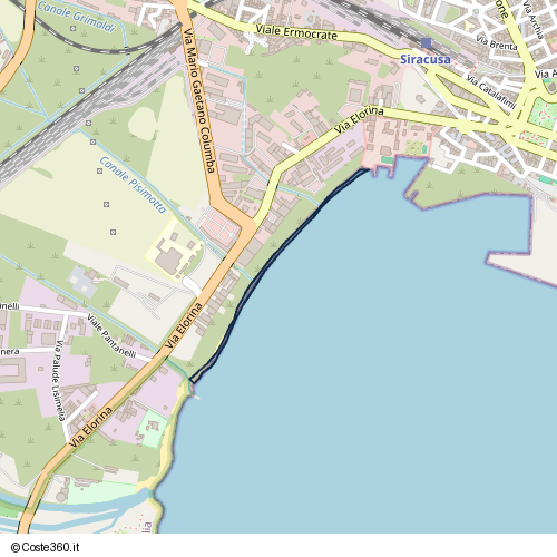 Posizione della spiaggia Spiaggia nei pressi di Via Elorina, Siracusa