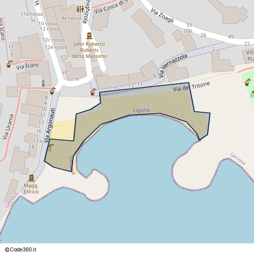 Posizione della spiaggia Spiaggia nei pressi di Via Vernazzola 13, Levante, Genova, 16147