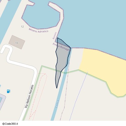 Posizione della spiaggia Spiaggia nei pressi di Via Nelson Horatio 12, Misano Adriatico, 47046