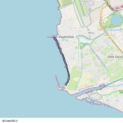 Posizione della spiaggia Spiaggia nei pressi di Pista ciclabile Ponte della Scafa - mare, Fiumicino, 00054