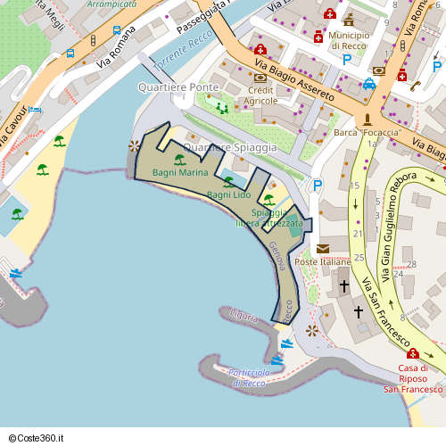 Posizione della spiaggia Spiaggia nei pressi di Lungomare Ammiraglio Bettolo, Mulinetti, Recco, 16036