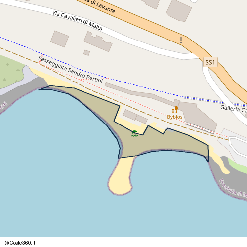 Posizione della spiaggia Spiaggia nei pressi di Passeggiata Sandro Pertini, Ospedaletti, 18014