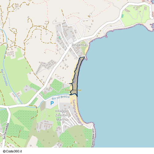 Posizione della spiaggia Spiaggia nei pressi di Località Foxi Manna - Villaggio Turistico "Zinnibiri Mannu", Tertenia, 08047