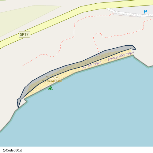 Posizione della spiaggia Spiaggia nei pressi di SP17, Crabonaxa/Villasimius, 09049