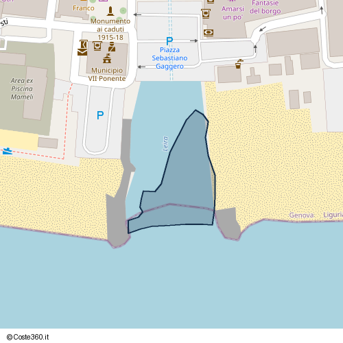 Posizione della spiaggia Spiaggia nei pressi di Piazza Sebastiano Gaggero, Voltri, Genova, 16158