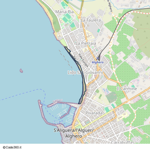 Posizione della spiaggia Spiaggia nei pressi di Via Lido, Lido San Giovanni, Alghero / l'Alguer, 07041