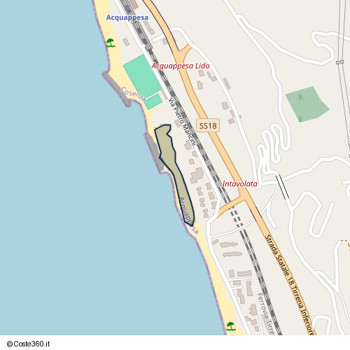 Posizione della spiaggia Spiaggia nei pressi di Via Pietro Mancini, Intavolata, Acquappesa, 87022