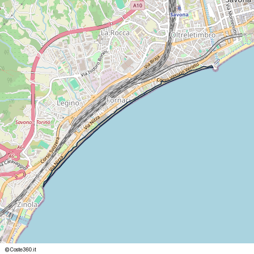 Posizione della spiaggia Spiaggia nei pressi di Via Nizza 49r, Fornaci, Savona, 17100