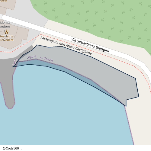 Posizione della spiaggia Spiaggia nei pressi di Passeggiata don Attilio Castiglione, Lerici, 19032