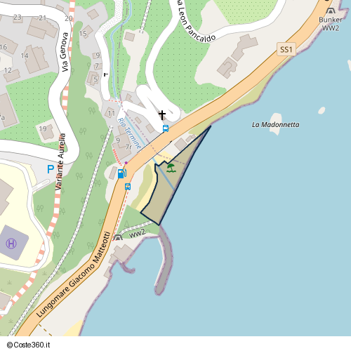 Posizione della spiaggia Spiaggia nei pressi di Via Aurelia, Valloria, Savona, 17012