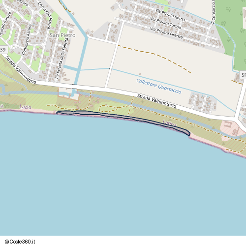 Posizione della spiaggia Spiaggia nei pressi di Strada Valmontorio, Latina, 04100