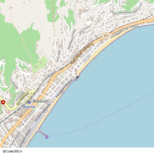 Posizione della spiaggia Spiaggia nei pressi di Passeggiata Luigi Cadorna, Alassio, 17021