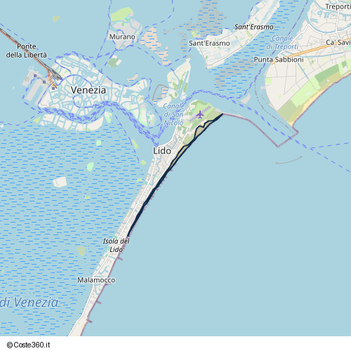 Posizione della spiaggia Spiaggia nei pressi di Lungomare Gabriele D'Annunzio, Lido-Pellestrina, Venezia, 30132