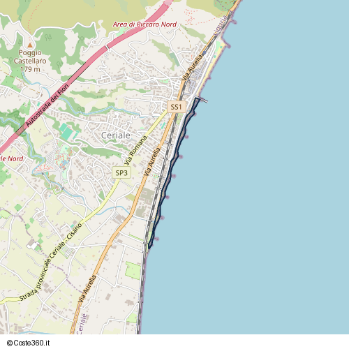 Posizione della spiaggia Spiaggia nei pressi di Passeggiata a mare avvocato Pietro Ascoli, Ceriale, 17023