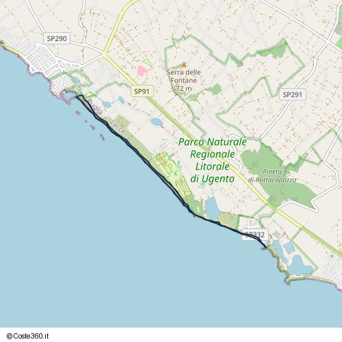 Posizione della spiaggia Spiaggia nei pressi di Corso Versilia, Ugento, 73059