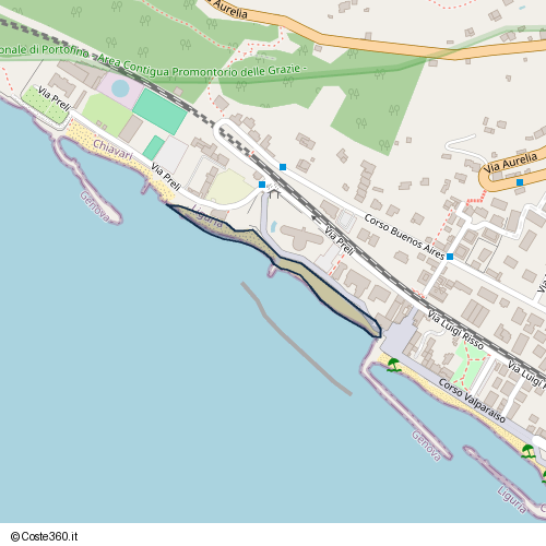 Posizione della spiaggia Spiaggia nei pressi di Lungomare esuli italiani d'Istria Fiume e Dalmazia, Sampierdicanne, Chiavari, 16043