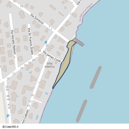 Posizione della spiaggia Spiaggia nei pressi di Via James Cook 4, Sarrocu/Sarroch, 09018