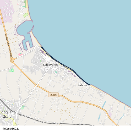 Posizione della spiaggia Spiaggia nei pressi di Viale Della Libertà, Schiavonea, 87064