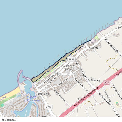 Posizione della spiaggia Spiaggia nei pressi di Tonnarella, 98054