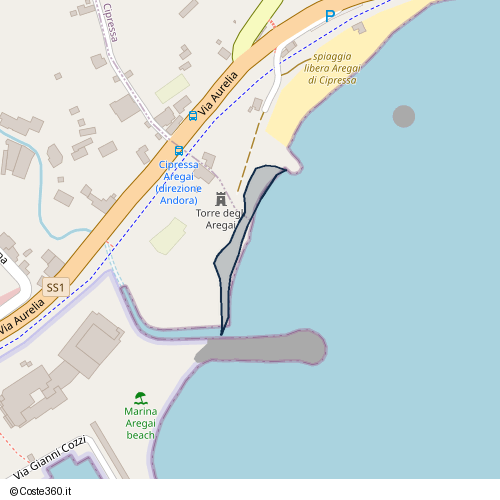 Posizione della spiaggia Spiaggia nei pressi di Ciclabile San Lorenzo - Santo Stefano, Santo Stefano al Mare, 18015