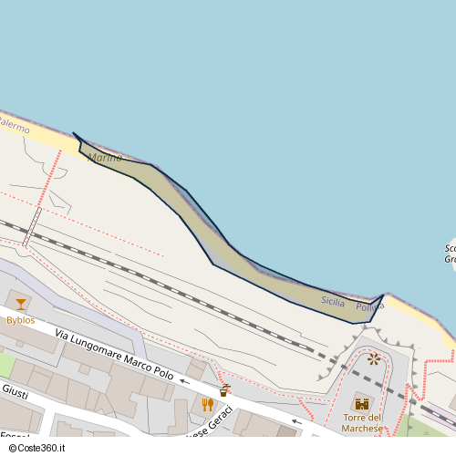 Posizione della spiaggia Spiaggia nei pressi di Via Lungomare Marco Polo, Finale, 90010