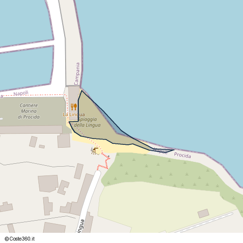 Posizione della spiaggia Spiaggia nei pressi di Via Lingua, Terra Murata, Procida, 80079