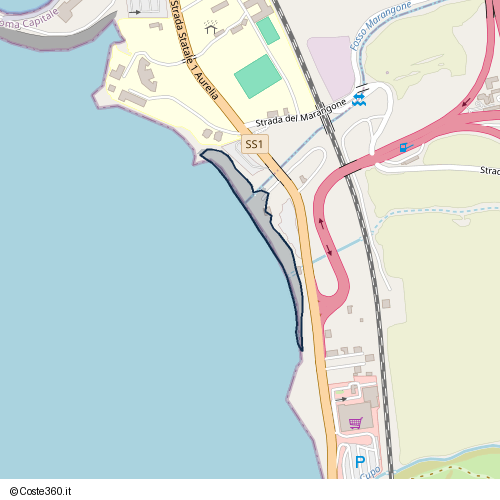 Posizione della spiaggia Spiaggia nei pressi di Strada Statale 1 Aurelia, Santa Marinella, 00053