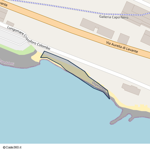 Posizione della spiaggia Spiaggia nei pressi di Lungomare Cristoforo Colombo, Ospedaletti, 18014